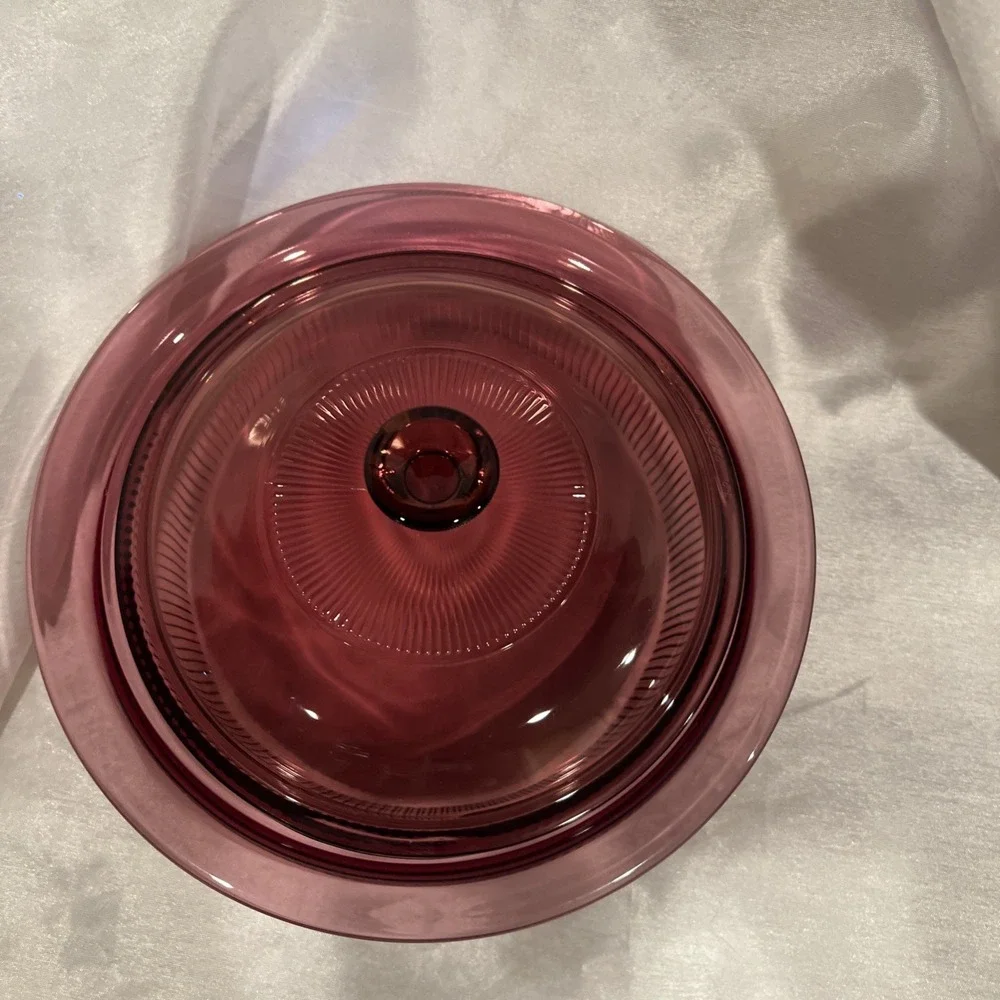 Corning Visions V-31-B 1‎ Qt Cranberry Casserole Dish w/ Pyrex V-1.5-C Lid